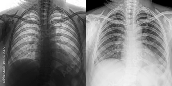 Obraz Chest Pa View X-Ray Image Displaying Pulmonary Anatomy and Lung Opacities for Evaluation of Pulmonary Anthrax Isolated on Transparent Background