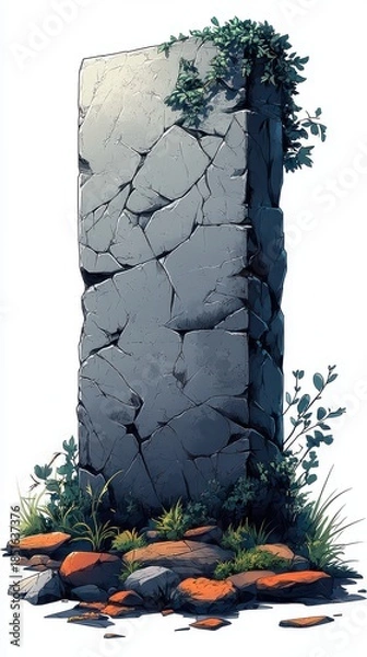 Obraz Cracked stone pillar with vegetation.