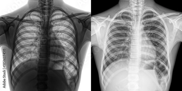Obraz Chest Posteroanterior X-Ray Radiograph Depicting Pulmonary Structure and Diagnostic Features of Anthrax Infection Isolated on Transparent Background