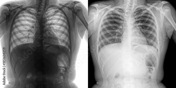 Obraz Chest Posteroanterior Projection X-Ray Showing Lung Structure and Disease Indicators for Accurate Diagnosis of Pulmonary Anthrax Isolated on Transparent Background