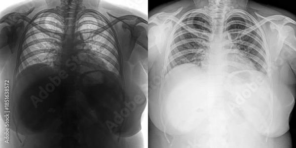 Obraz Chest Posteroanterior X-Ray Radiograph Demonstrating Pulmonary Anatomy for Diagnosis and Study of Pulmonary Anthrax Isolated on Transparent Background