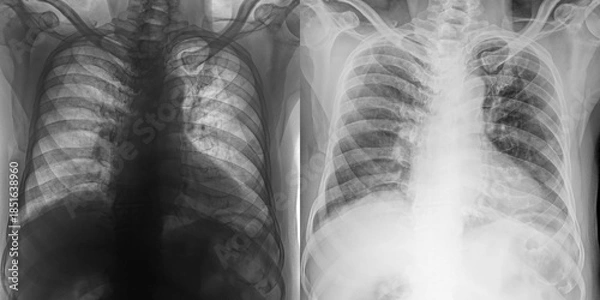 Obraz Chest Pa Projection X-Ray Radiograph Showing Lung Anatomy and Pathological Changes for Diagnosis of Pulmonary Anthrax Isolated on Transparent Background