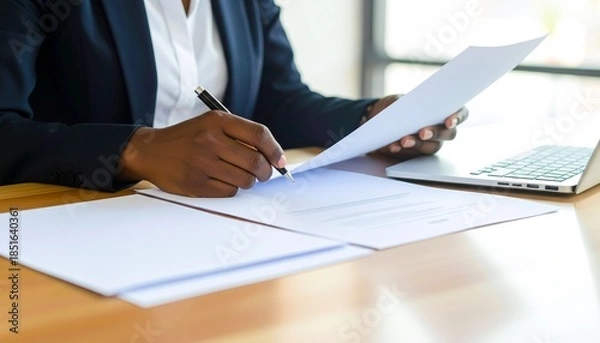 Obraz デスクで書類にサインをするビジネスシーン