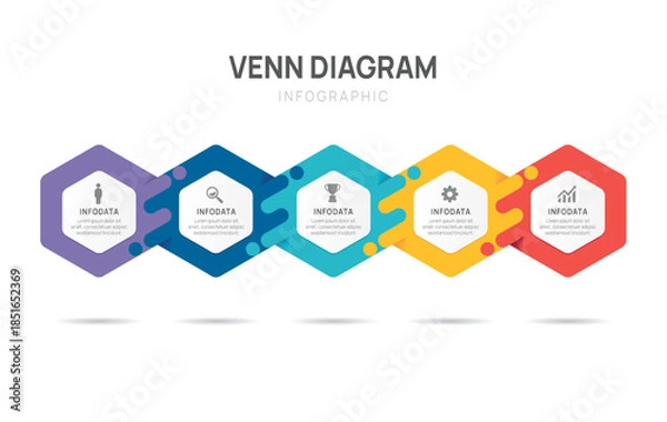 Obraz Infographic business template 5 steps options, presentation workflows with process diagram elements vector illustration.