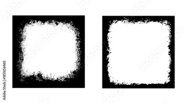 Fototapeta Rectangular grunge frame. Square window with uneven scratched borders. Retro style vignette.

