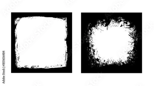 Fototapeta Rectangular grunge frame. Square window with uneven scratched borders. Retro style vignette.
