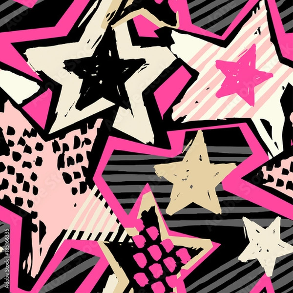 Obraz Star shapes graffiti seamless hand craft expressive ink hipster pattern
