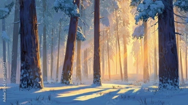Obraz Artistic Winter Forest Illustration with Soft Snowfall