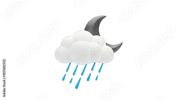 Obraz Rainy Cloud with Moon Icon on White Background