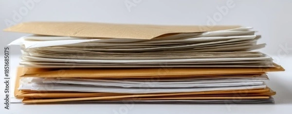 Obraz The Stack of Envelopes and Documents on a Clean White Surface
