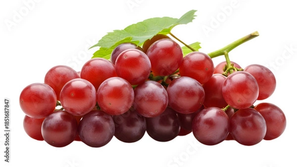Fototapeta bunch of red grapes with green leaves on stem isolated on transparent background studio shot healthy food