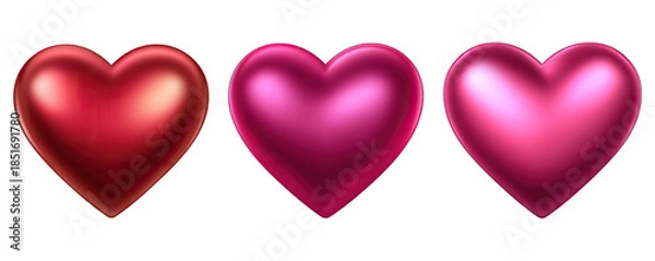 Fototapeta Three red hearts in a row on a white background