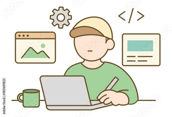 Obraz Web Developer Working on Laptop Computer Illustration