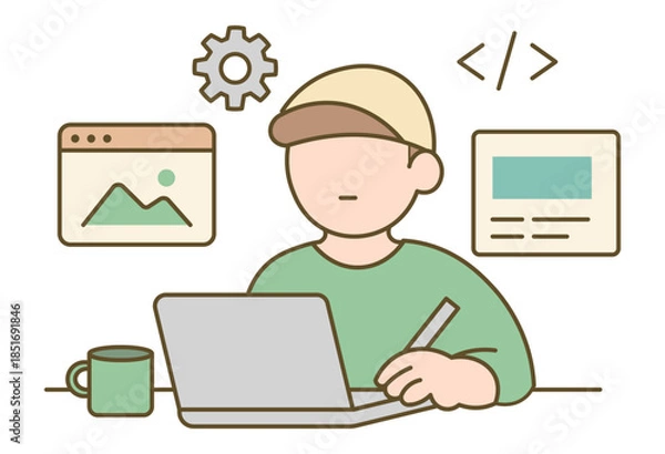 Obraz Web Developer Working on Laptop Computer Illustration