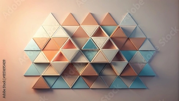 Fototapeta Abstract Geometric Triangular Pattern Wall Decor with Pastel Tones and Subtle Light Effects