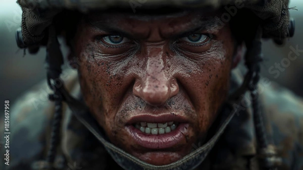 Obraz 戦う兵士の顔アップ