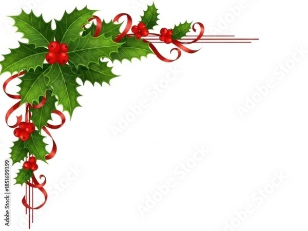 Obraz Christmas holly corner decoration isolated on white background