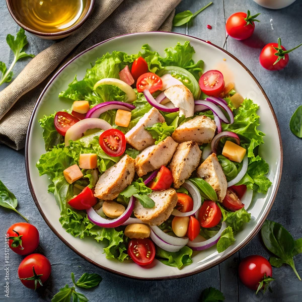 Obraz salad with vegetable and chicken