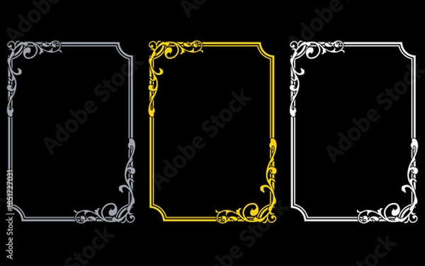 Obraz アールヌーボー風フレームセット。金色銀色白色。A判型。