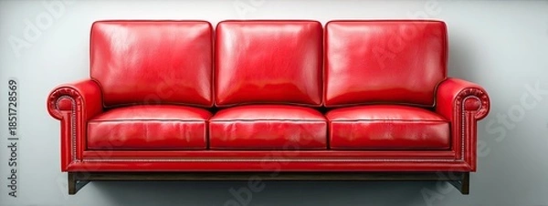 Obraz Red leather sofa on wall