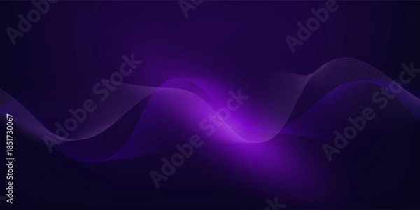 Obraz Dot blue purple wave line light gradient dark background. Abstract  technology big data digital background. 3d rendering.