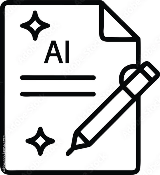 Fototapeta AI Document Creation Icon with Pencil artificial intelligence