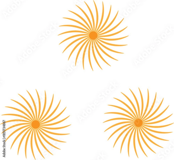 Fototapeta Three orange swirling abstract sun shapes