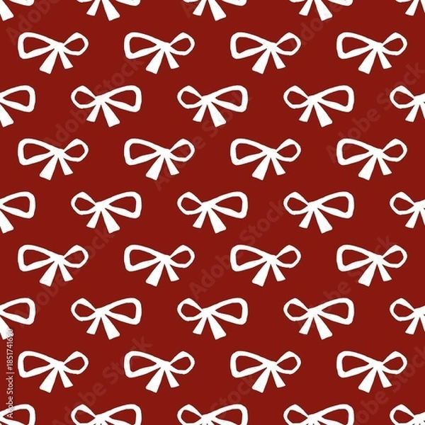 Fototapeta seamless pattern with Cute White Bow Pattern on Red