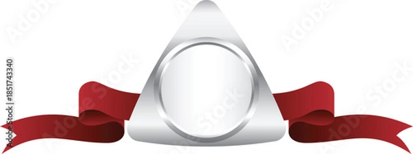 Obraz Silver Triangle Medal with Red Ribbon. Mockup and Template Design.