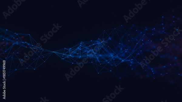 Obraz Abstract technology background big data visualization analysis network connection geometric dots and lines particles plexus structure. Science background. 3d rendering.
