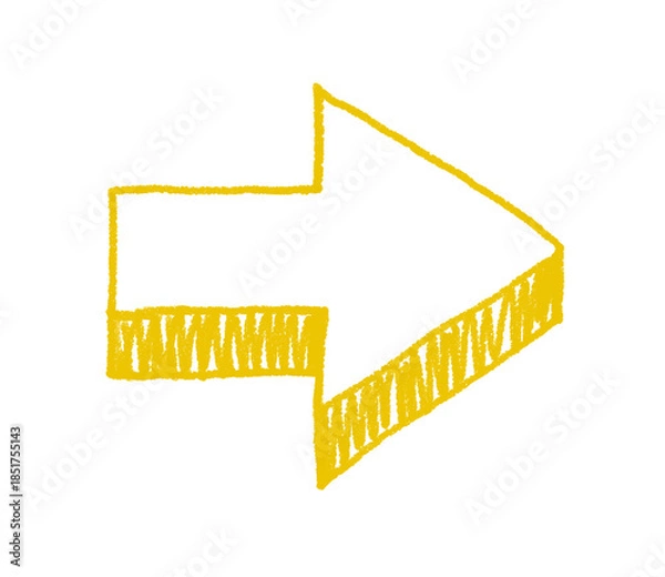 Obraz 手描きでゆるい感じの立体的な矢印イラスト　黄色