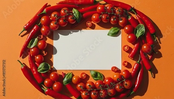 Obraz Spicy veggie border surrounds a blank white rectangle