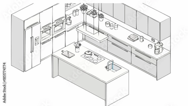 Obraz Modern Kitchen Design with Island and Appliances.