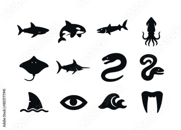 Obraz Ocean Predator Icons. Ocean predators. Solid icon set of Ocean p