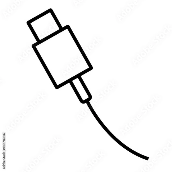 Fototapeta USB Type-C Cable Icon in Black. Vector.