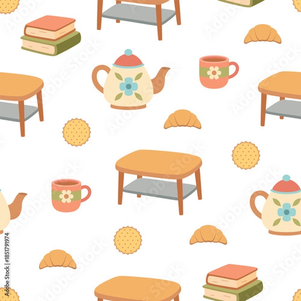 Obraz cartoon coffee table seamless pattern