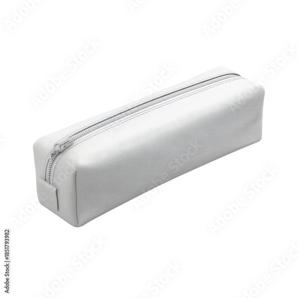 Obraz White rectangular pencil case with silver zipper, angled view