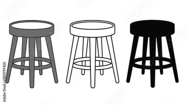 Obraz Three stools are shown in a row against a white background.