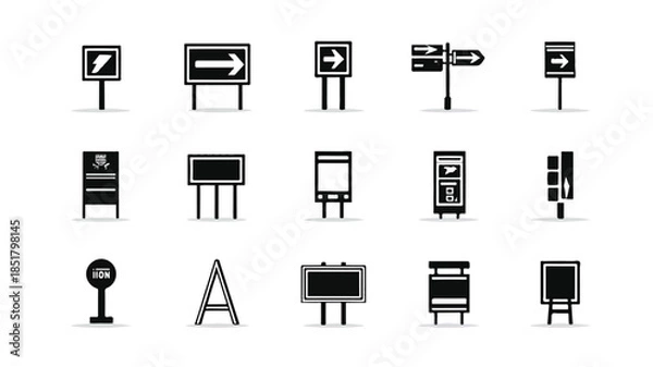 Obraz various road signs and billboards on white background