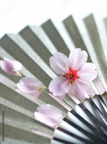 Fototapeta 銀色の扇子に桜の花