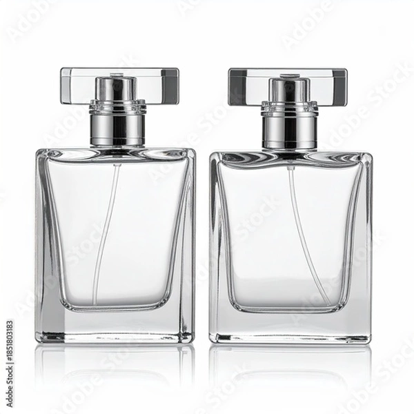 Obraz Two clear rectangular perfume bottles with chrome-colored caps