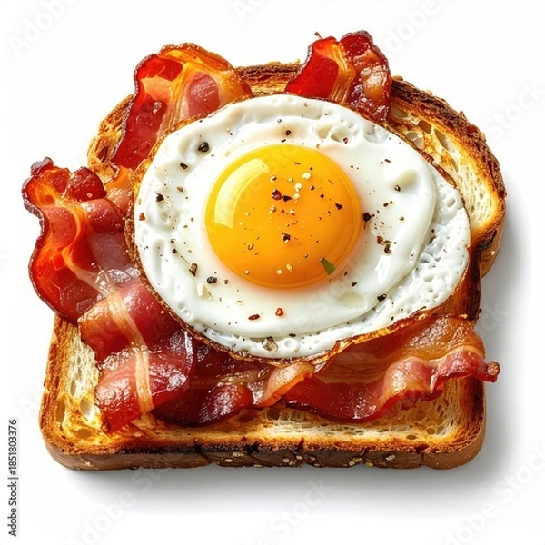 Obraz Crispy bacon and fried egg on toasted bread (1)