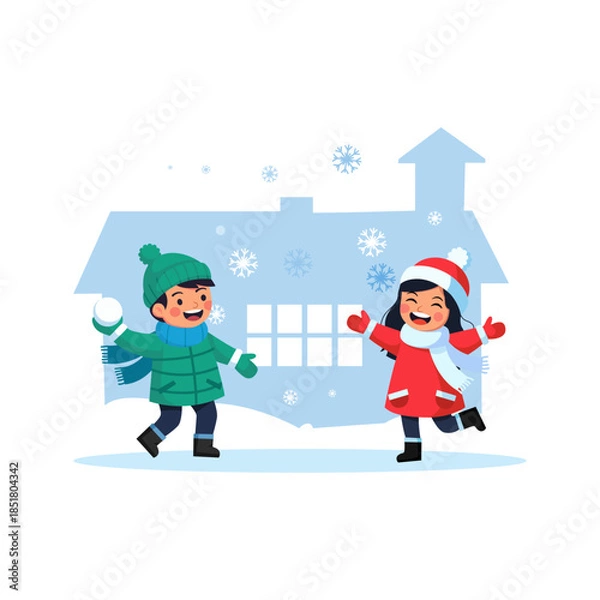 Obraz Children Playing Winter Snow