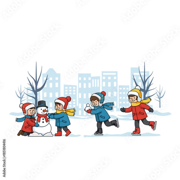 Obraz Children playing winter activities