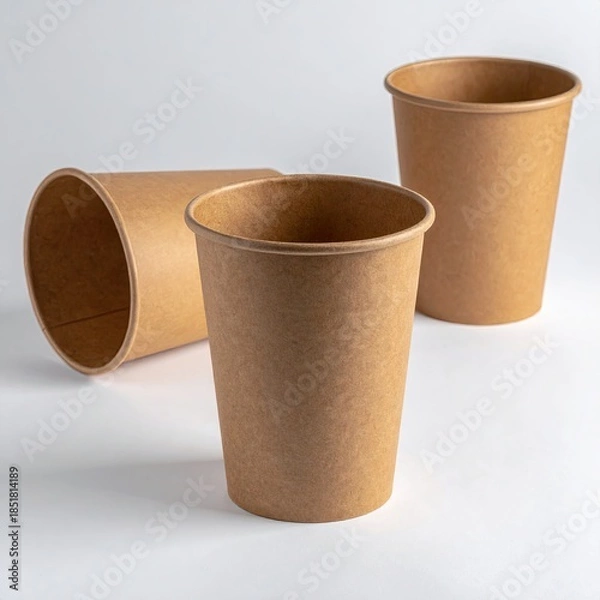 Obraz Three light brown paper cups