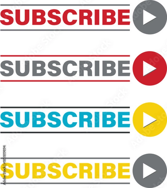 Obraz Colorful subscribe button set collection with different colored play icons on white background