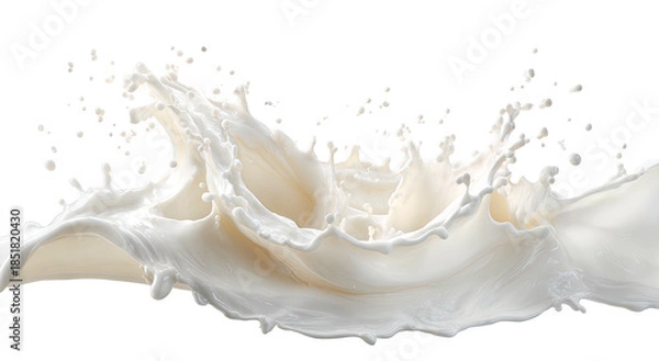 Obraz White liquid splash, dynamic wave against solid black background