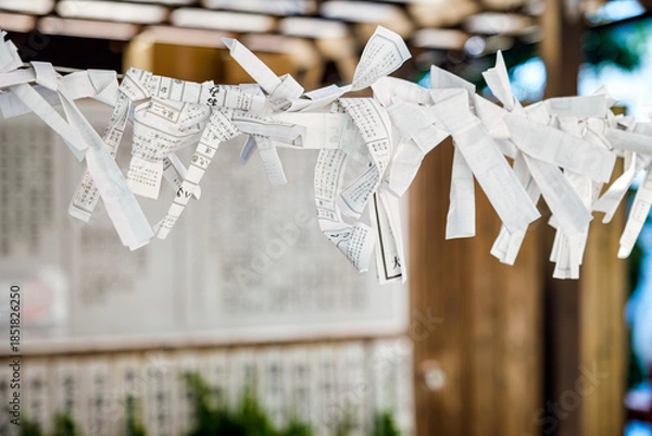 Obraz 神社で願いを込めて結ばれたおみくじ