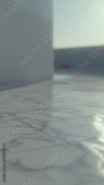 Obraz Marble tiled flooring reflecting light in a clean, abstract, empty interior space