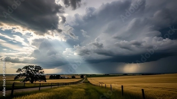 Obraz Dramatic Stormy Sky over Rural Landscape